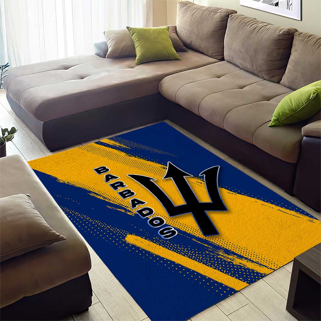 Barbados Trident and Coat of Arms Area Rug with Blue Yellow Patriotic Graphic - Wonder Print Shop