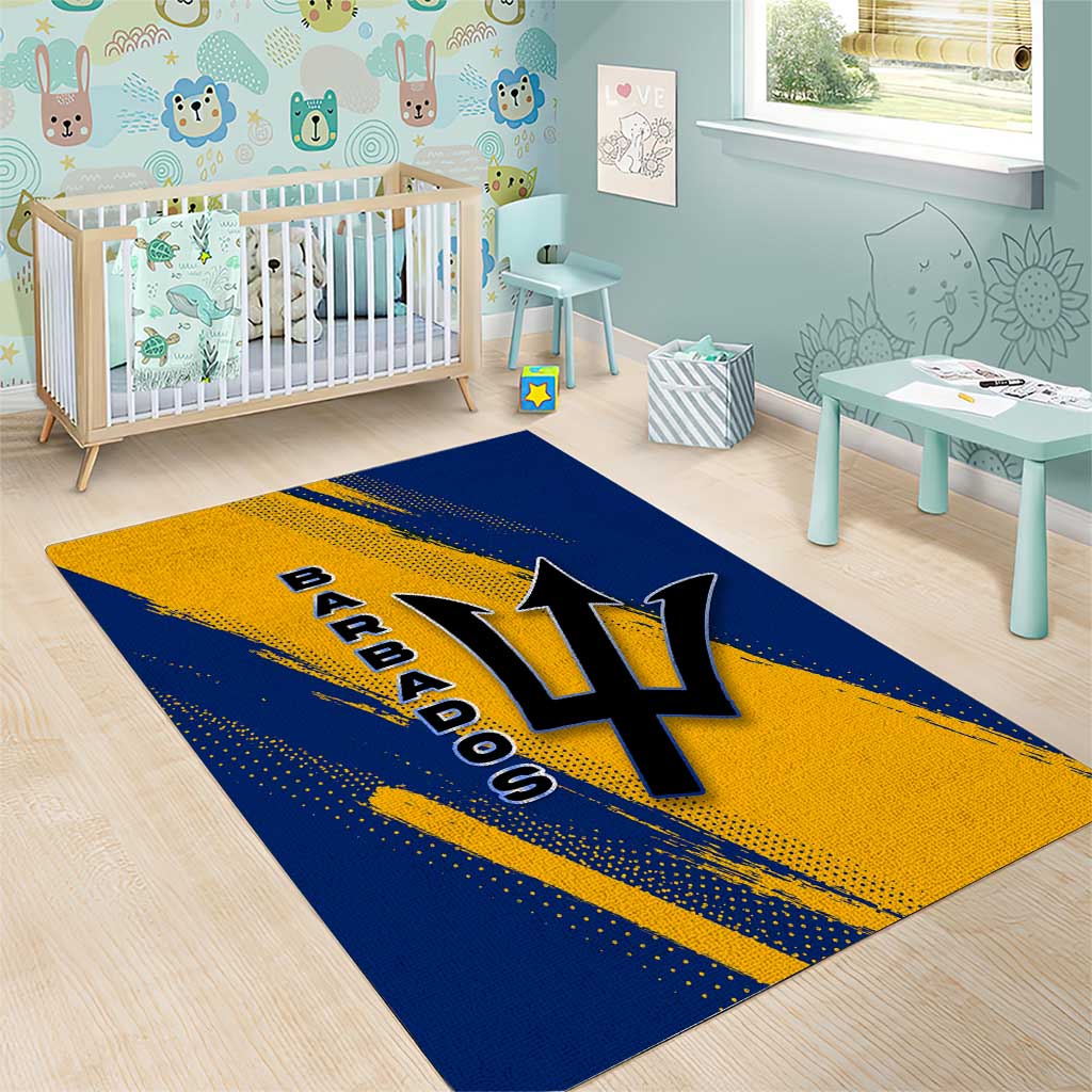 Barbados Trident and Coat of Arms Area Rug with Blue Yellow Patriotic Graphic - Wonder Print Shop