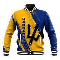 Barbados Trident and Coat of Arms Baseball Jacket with Blue Yellow Patriotic Graphic - Wonder Print Shop