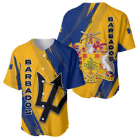 Barbados Trident and Coat of Arms Baseball Jersey with Blue Yellow Patriotic Graphic - Wonder Print Shop