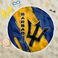Barbados Trident and Coat of Arms Beach Blanket with Blue Yellow Patriotic Graphic - Wonder Print Shop