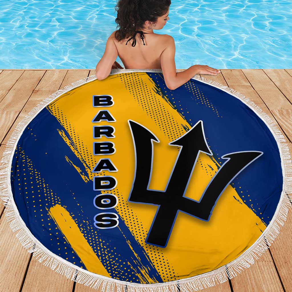 Barbados Trident and Coat of Arms Beach Blanket with Blue Yellow Patriotic Graphic - Wonder Print Shop