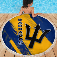 Barbados Trident and Coat of Arms Beach Blanket with Blue Yellow Patriotic Graphic - Wonder Print Shop