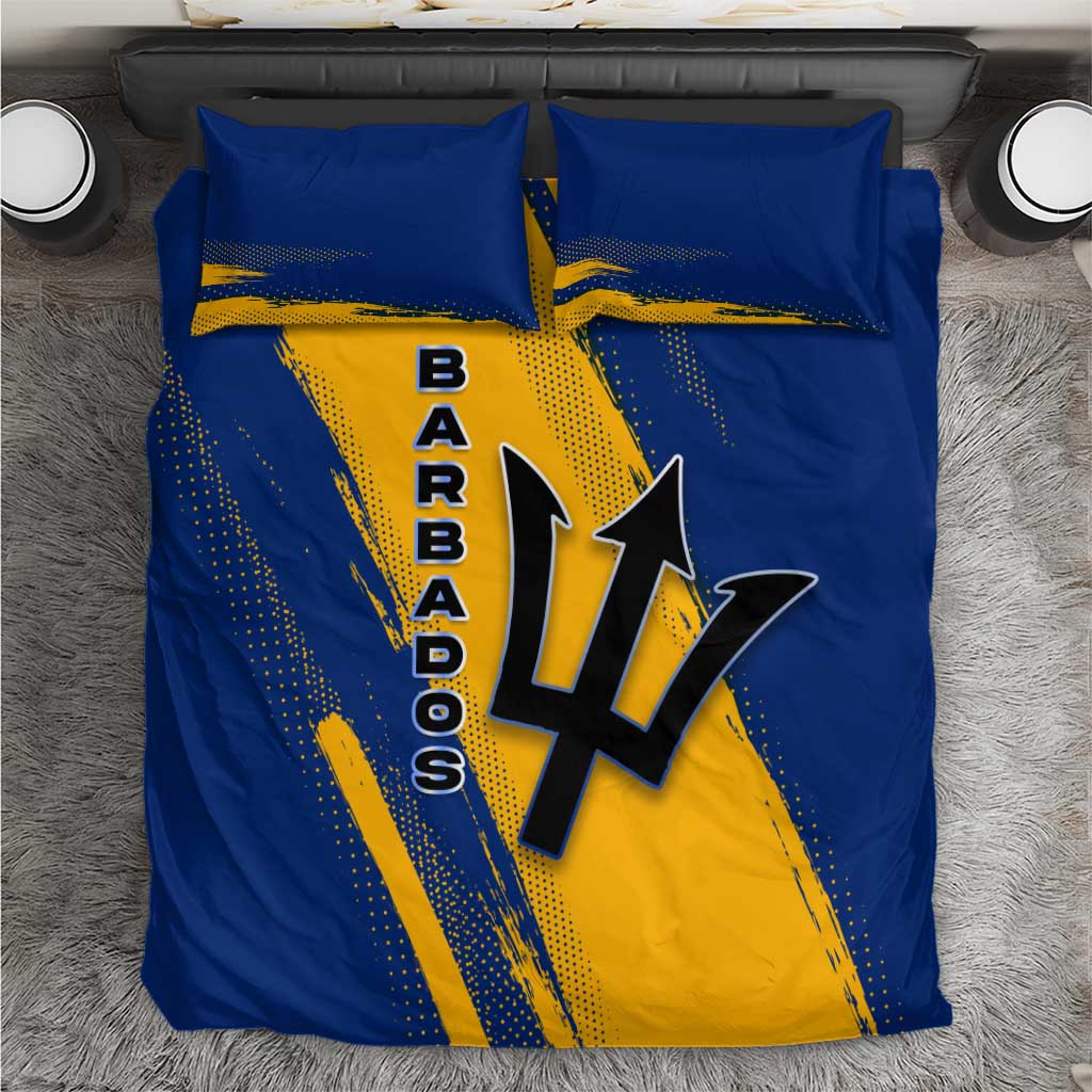 Barbados Trident and Coat of Arms Bedding Set with Blue Yellow Patriotic Graphic - Wonder Print Shop