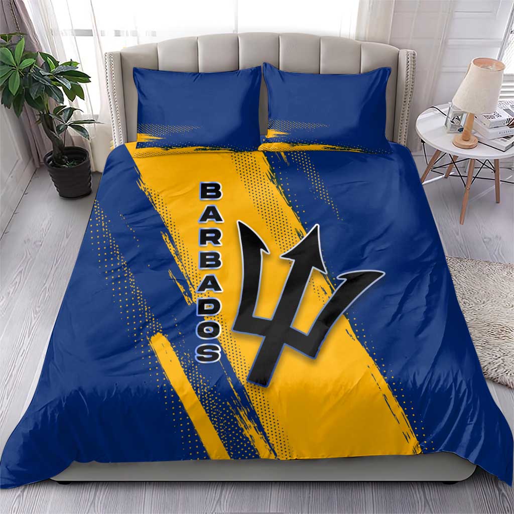 Barbados Trident and Coat of Arms Bedding Set with Blue Yellow Patriotic Graphic - Wonder Print Shop