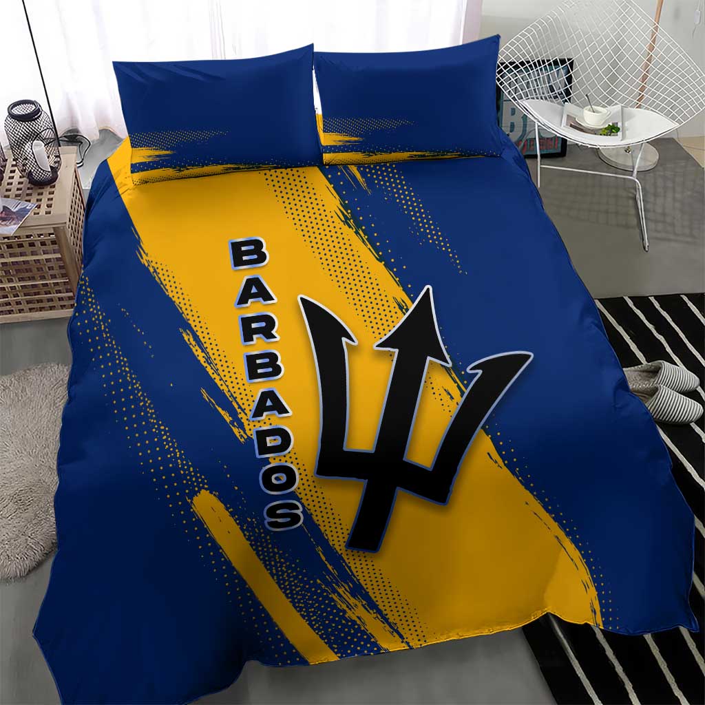 Barbados Trident and Coat of Arms Bedding Set with Blue Yellow Patriotic Graphic - Wonder Print Shop