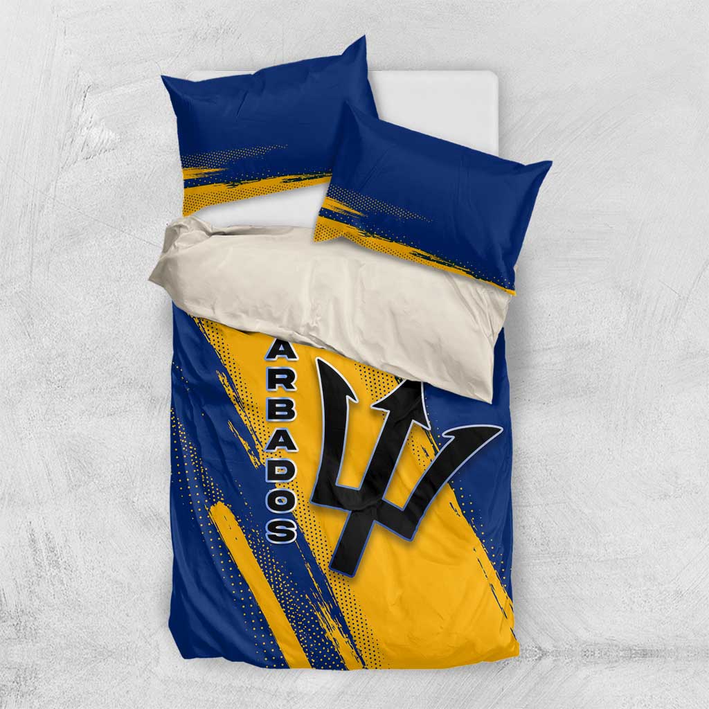 Barbados Trident and Coat of Arms Bedding Set with Blue Yellow Patriotic Graphic - Wonder Print Shop