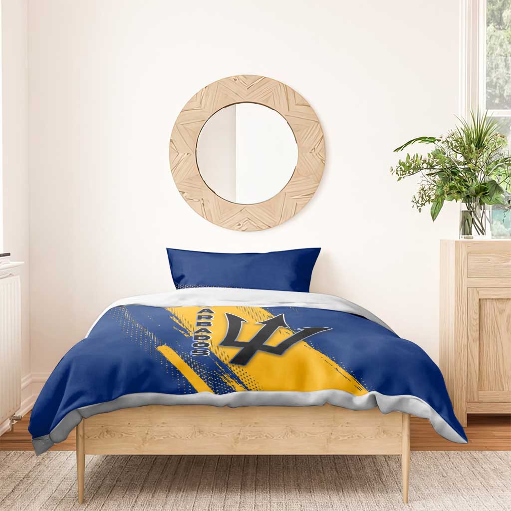 Barbados Trident and Coat of Arms Bedding Set with Blue Yellow Patriotic Graphic - Wonder Print Shop