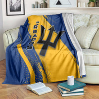 Barbados Trident and Coat of Arms Blanket with Blue Yellow Patriotic Graphic - Wonder Print Shop