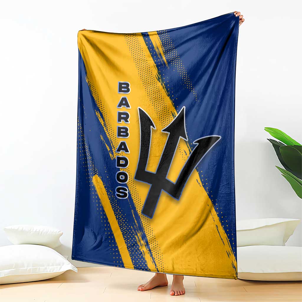 Barbados Trident and Coat of Arms Blanket with Blue Yellow Patriotic Graphic - Wonder Print Shop