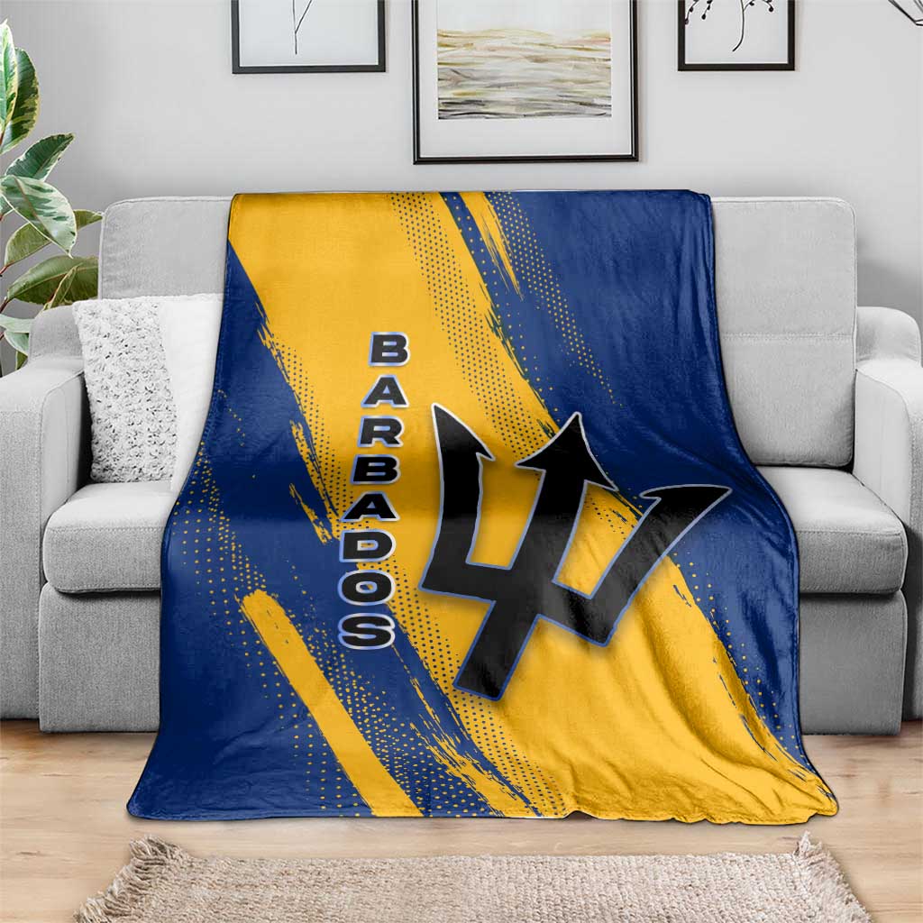 Barbados Trident and Coat of Arms Blanket with Blue Yellow Patriotic Graphic - Wonder Print Shop