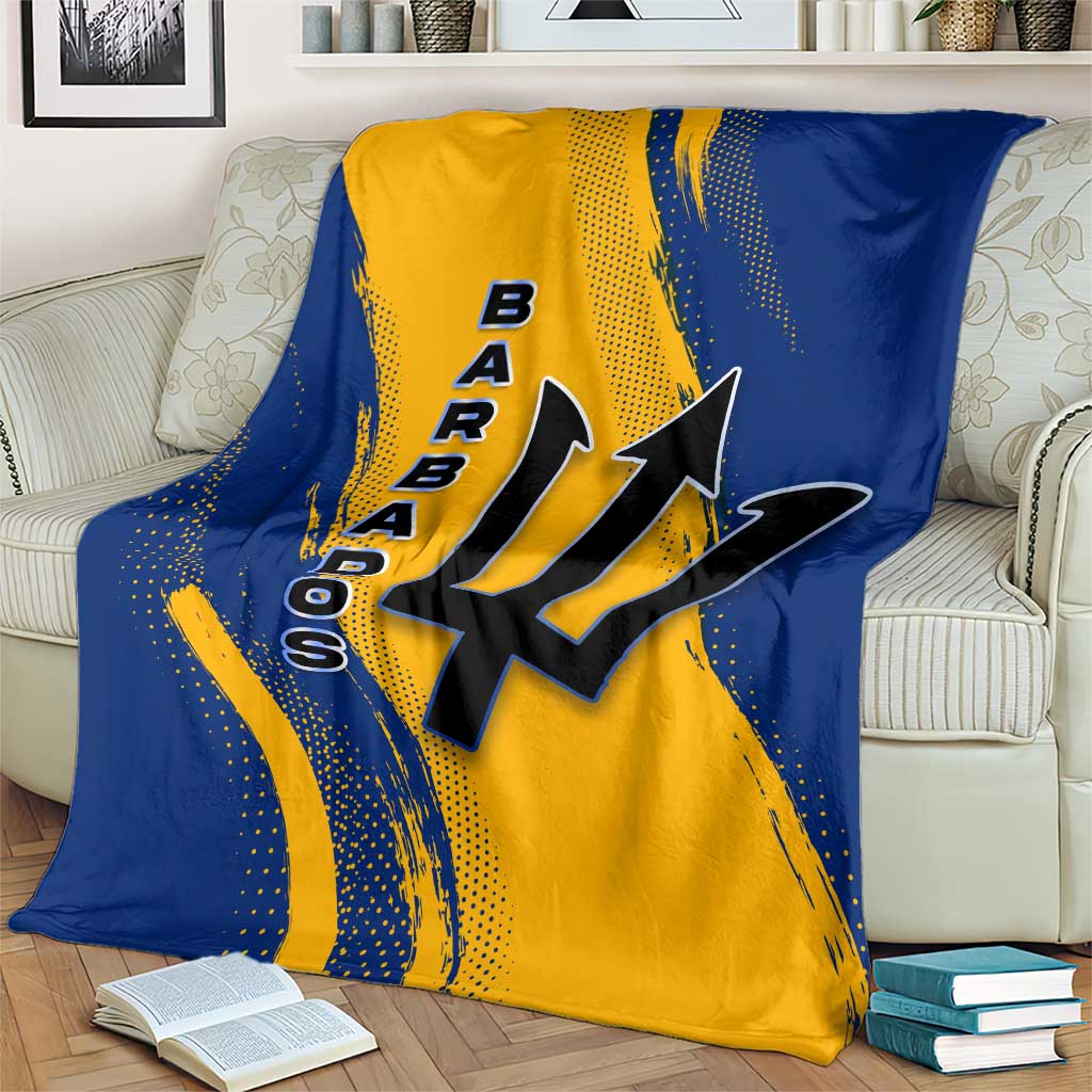 Barbados Trident and Coat of Arms Blanket with Blue Yellow Patriotic Graphic - Wonder Print Shop