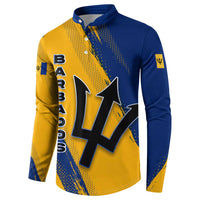 Barbados Trident and Coat of Arms Button Sweatshirt with Blue Yellow Patriotic Graphic - Wonder Print Shop