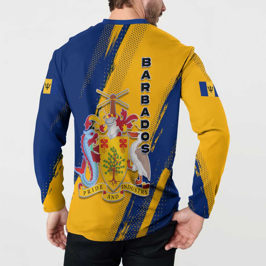 Barbados Trident and Coat of Arms Button Sweatshirt with Blue Yellow Patriotic Graphic - Wonder Print Shop