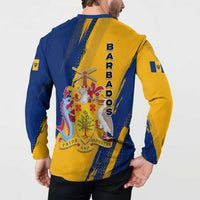 Barbados Trident and Coat of Arms Button Sweatshirt with Blue Yellow Patriotic Graphic - Wonder Print Shop