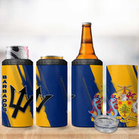 Barbados Trident and Coat of Arms 4 in 1 Can Cooler Tumbler with Blue Yellow Patriotic Graphic - Wonder Print Shop