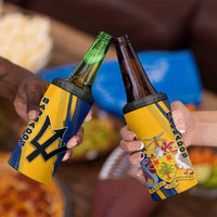 Barbados Trident and Coat of Arms 4 in 1 Can Cooler Tumbler with Blue Yellow Patriotic Graphic - Wonder Print Shop