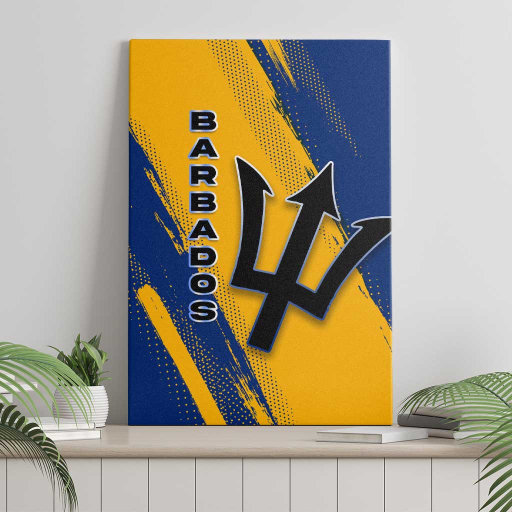Barbados Trident and Coat of Arms Canvas Wall Art with Blue Yellow Patriotic Graphic - Wonder Print Shop