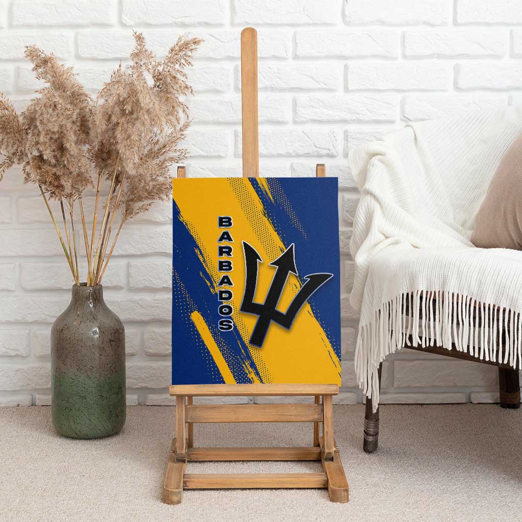 Barbados Trident and Coat of Arms Canvas Wall Art with Blue Yellow Patriotic Graphic - Wonder Print Shop