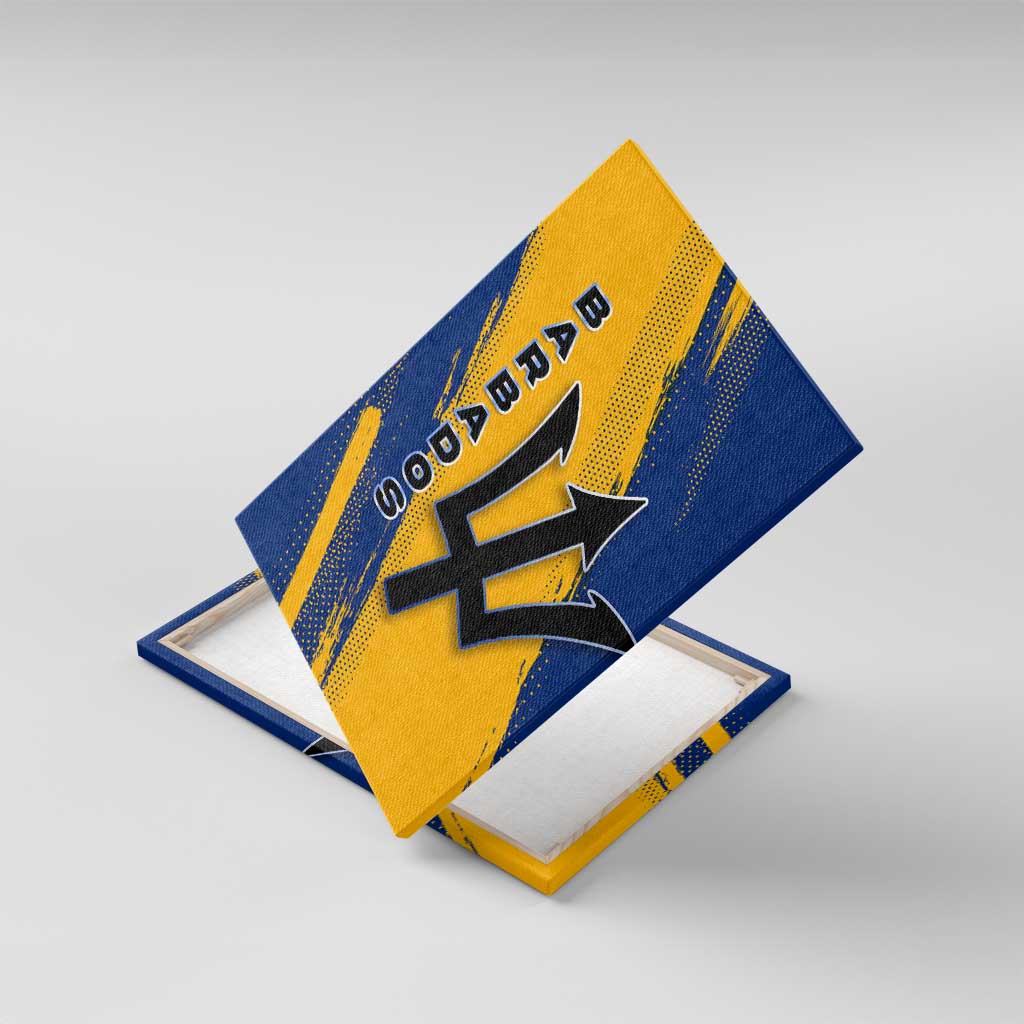 Barbados Trident and Coat of Arms Canvas Wall Art with Blue Yellow Patriotic Graphic - Wonder Print Shop