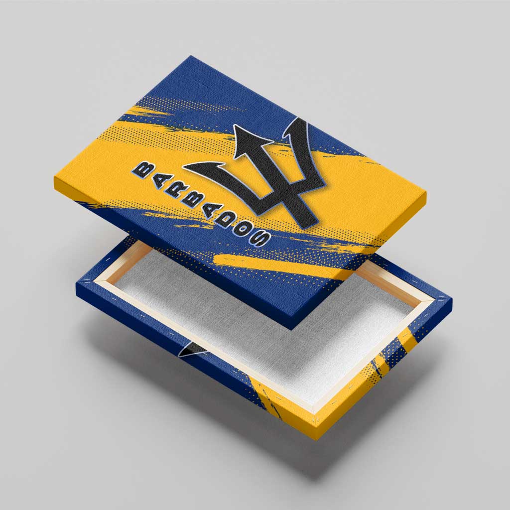 Barbados Trident and Coat of Arms Canvas Wall Art with Blue Yellow Patriotic Graphic - Wonder Print Shop
