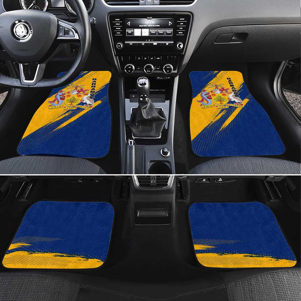 Barbados Trident and Coat of Arms Car Mats with Blue Yellow Patriotic Graphic - Wonder Print Shop