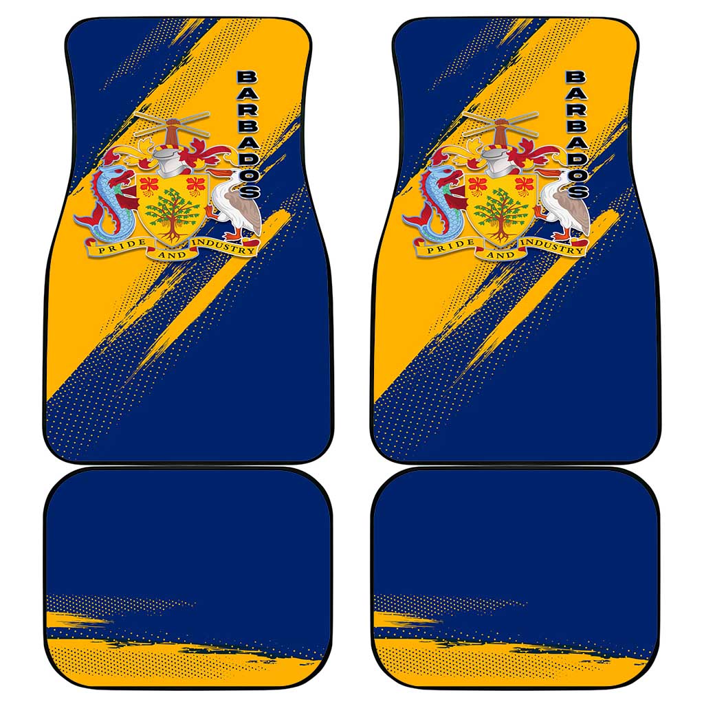 Barbados Trident and Coat of Arms Car Mats with Blue Yellow Patriotic Graphic - Wonder Print Shop