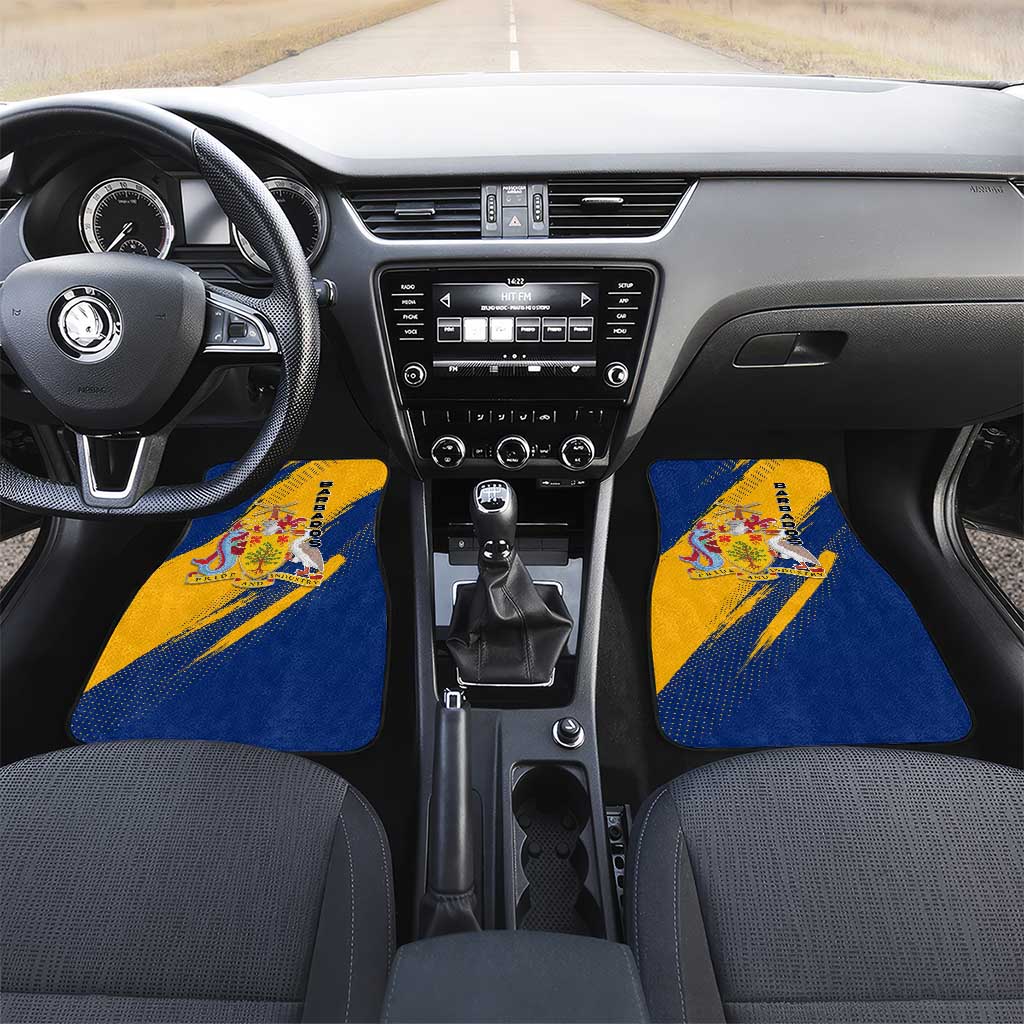 Barbados Trident and Coat of Arms Car Mats with Blue Yellow Patriotic Graphic - Wonder Print Shop