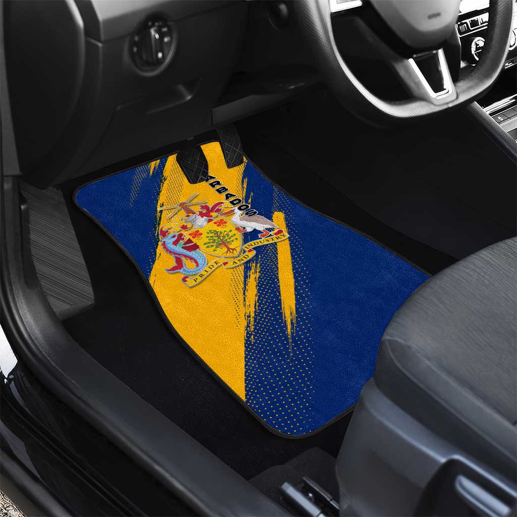 Barbados Trident and Coat of Arms Car Mats with Blue Yellow Patriotic Graphic - Wonder Print Shop