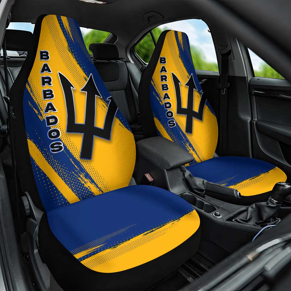 Barbados Trident and Coat of Arms Car Seat Cover with Blue Yellow Patriotic Graphic - Wonder Print Shop