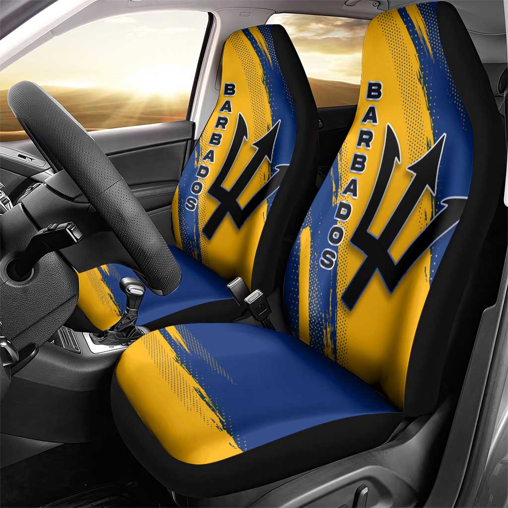 Barbados Trident and Coat of Arms Car Seat Cover with Blue Yellow Patriotic Graphic - Wonder Print Shop