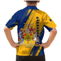 Barbados Trident and Coat of Arms Family Matching Mermaid Dress and Hawaiian Shirt with Blue Yellow Patriotic Graphic - Wonder Print Shop