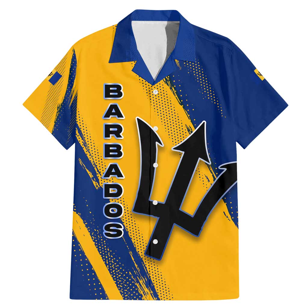 Barbados Trident and Coat of Arms Family Matching Mermaid Dress and Hawaiian Shirt with Blue Yellow Patriotic Graphic - Wonder Print Shop