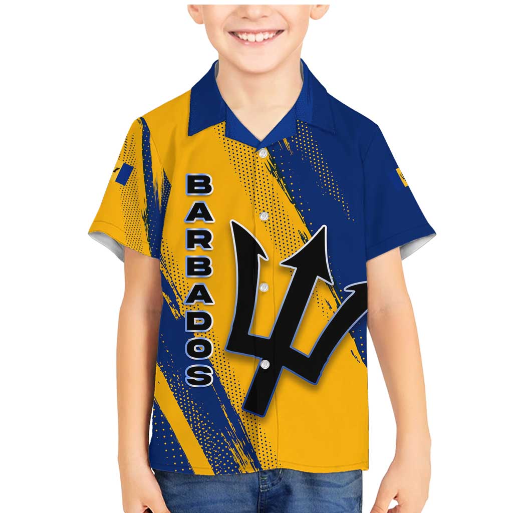 Barbados Trident and Coat of Arms Family Matching Mermaid Dress and Hawaiian Shirt with Blue Yellow Patriotic Graphic - Wonder Print Shop