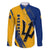 Barbados Trident and Coat of Arms Family Matching Off The Shoulder Long Sleeve Dress and Hawaiian Shirt with Blue Yellow Patriotic Graphic - Wonder Print Shop