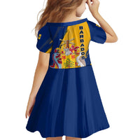 Barbados Trident and Coat of Arms Family Matching Off Shoulder Maxi Dress and Hawaiian Shirt with Blue Yellow Patriotic Graphic - Wonder Print Shop