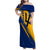 Barbados Trident and Coat of Arms Family Matching Off Shoulder Maxi Dress and Hawaiian Shirt with Blue Yellow Patriotic Graphic - Wonder Print Shop