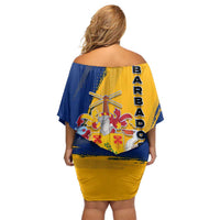 Barbados Trident and Coat of Arms Family Matching Off Shoulder Short Dress and Hawaiian Shirt with Blue Yellow Patriotic Graphic - Wonder Print Shop