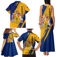 Barbados Trident and Coat of Arms Family Matching Tank Maxi Dress and Hawaiian Shirt with Blue Yellow Patriotic Graphic - Wonder Print Shop