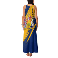 Barbados Trident and Coat of Arms Family Matching Tank Maxi Dress and Hawaiian Shirt with Blue Yellow Patriotic Graphic - Wonder Print Shop