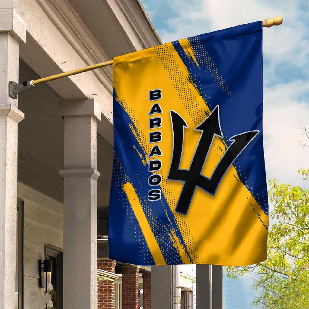 Barbados Trident and Coat of Arms Garden Flag with Blue Yellow Patriotic Graphic - Wonder Print Shop