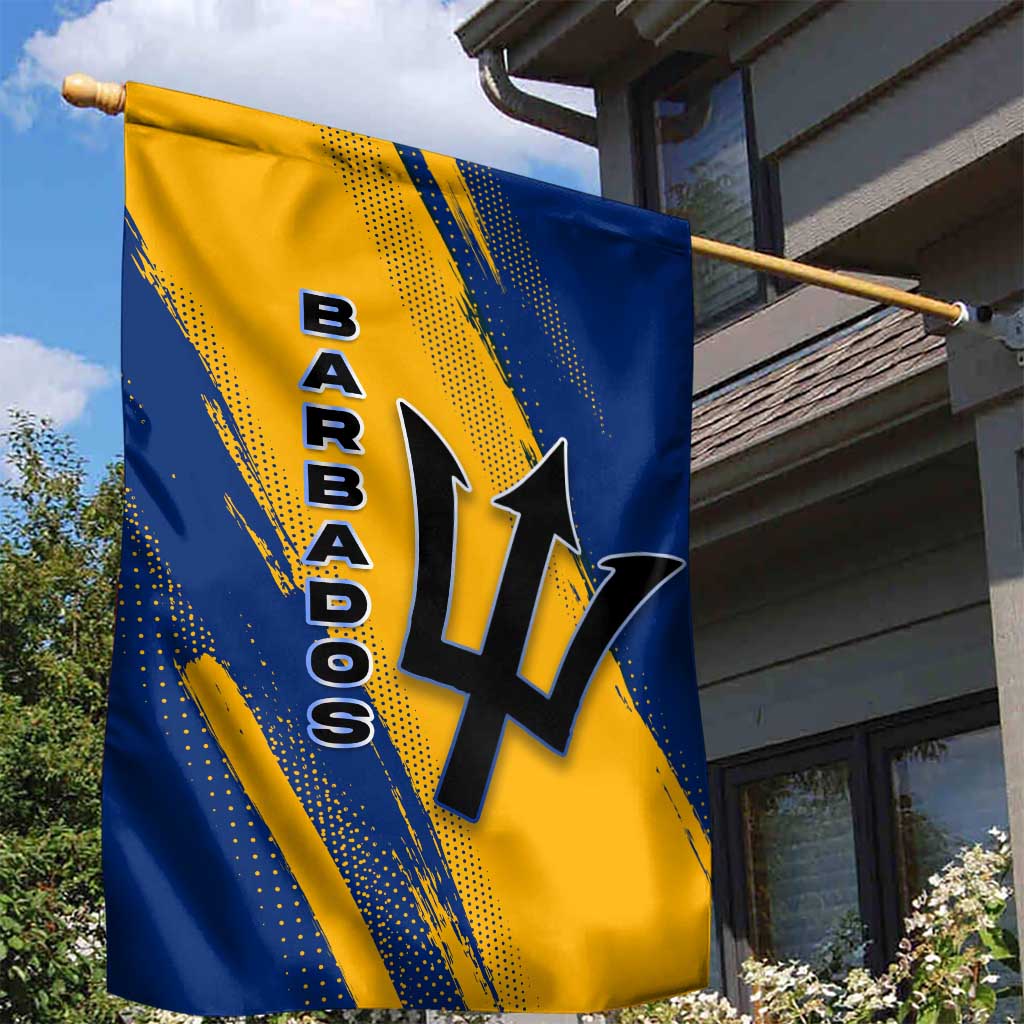 Barbados Trident and Coat of Arms Garden Flag with Blue Yellow Patriotic Graphic - Wonder Print Shop