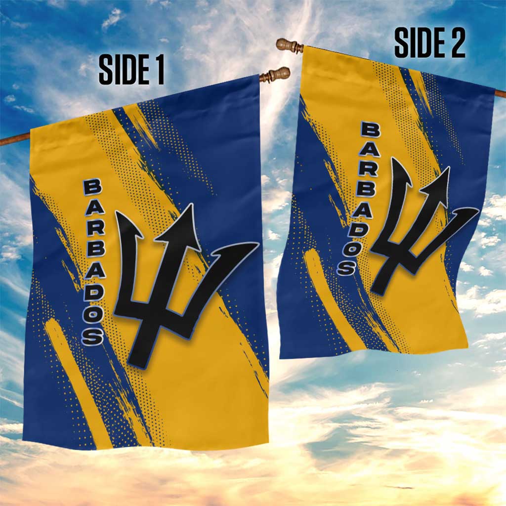 Barbados Trident and Coat of Arms Garden Flag with Blue Yellow Patriotic Graphic - Wonder Print Shop