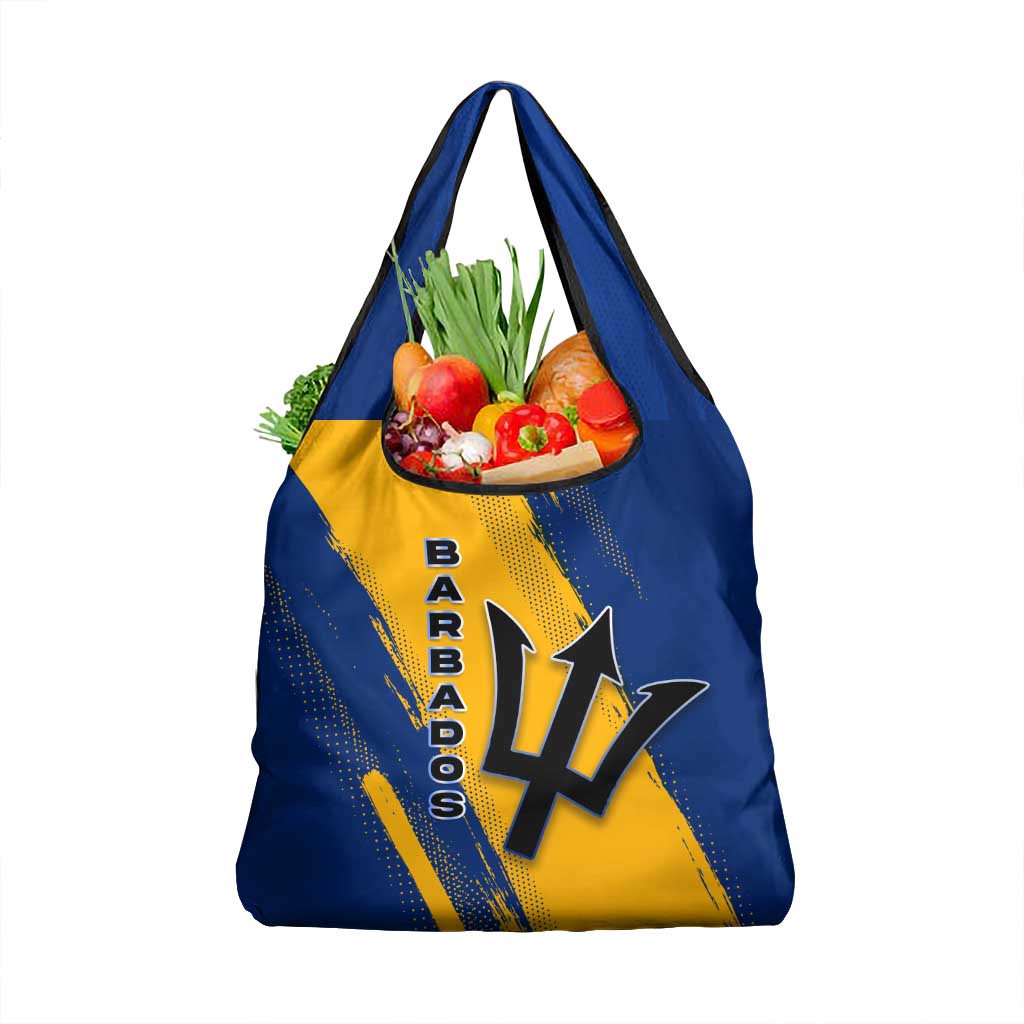 Barbados Trident and Coat of Arms Grocery Bag with Blue Yellow Patriotic Graphic - Wonder Print Shop