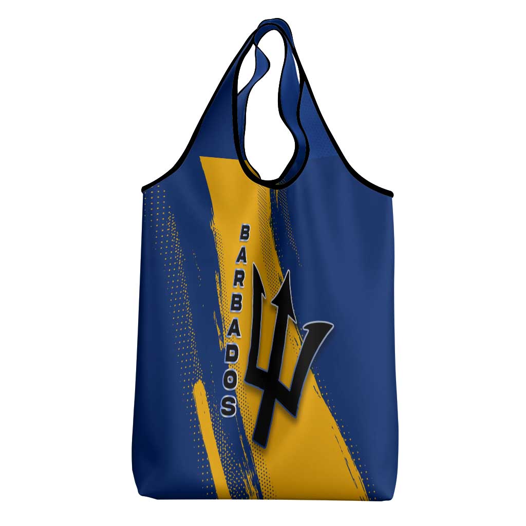 Barbados Trident and Coat of Arms Grocery Bag with Blue Yellow Patriotic Graphic - Wonder Print Shop