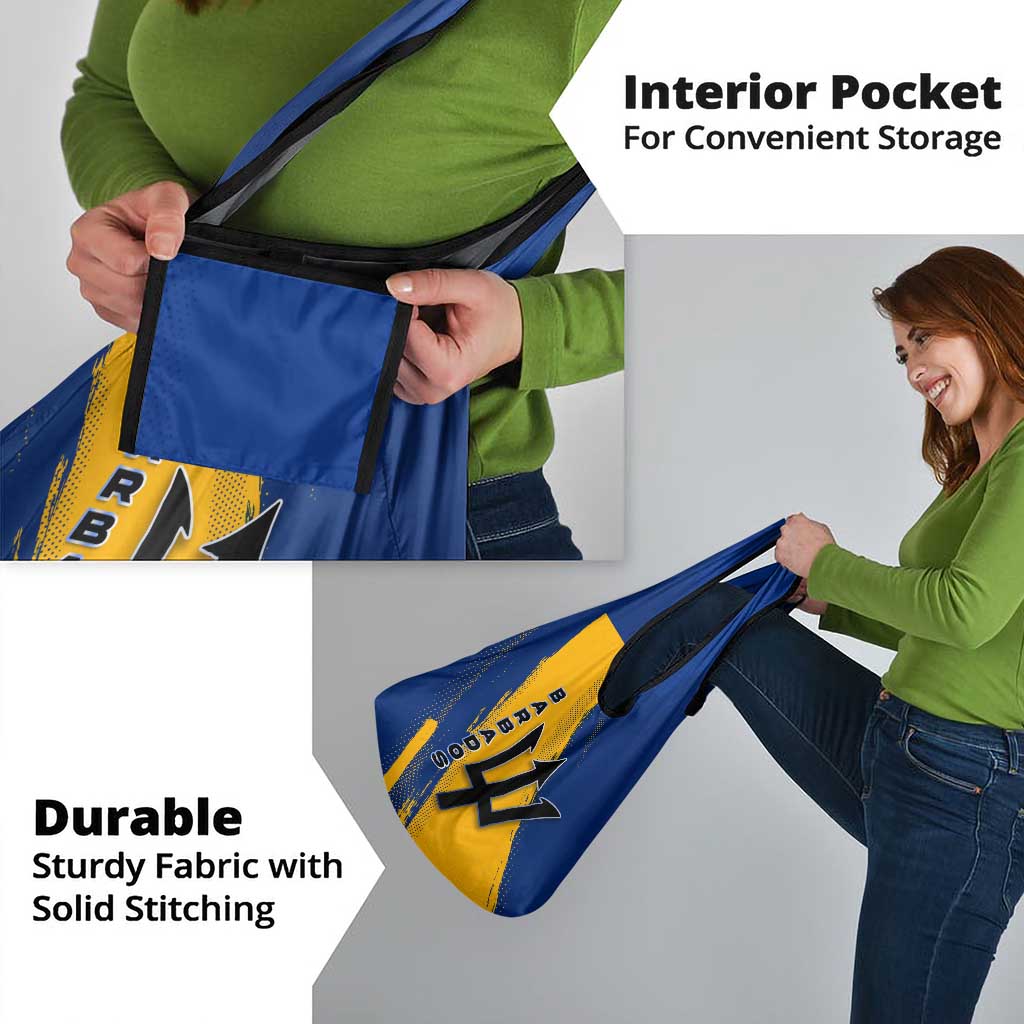 Barbados Trident and Coat of Arms Grocery Bag with Blue Yellow Patriotic Graphic - Wonder Print Shop