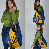 Barbados Trident and Coat of Arms Grocery Bag with Blue Yellow Patriotic Graphic - Wonder Print Shop