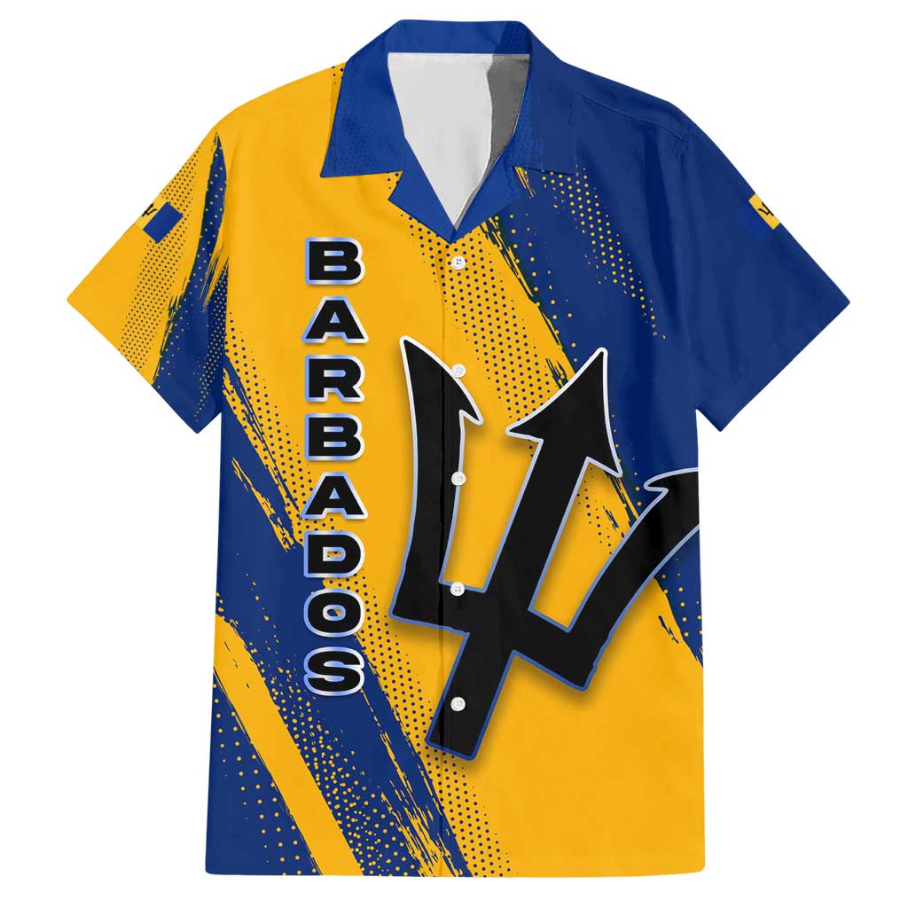 Barbados Trident and Coat of Arms Hawaiian Shirt with Blue Yellow Patriotic Graphic - Wonder Print Shop