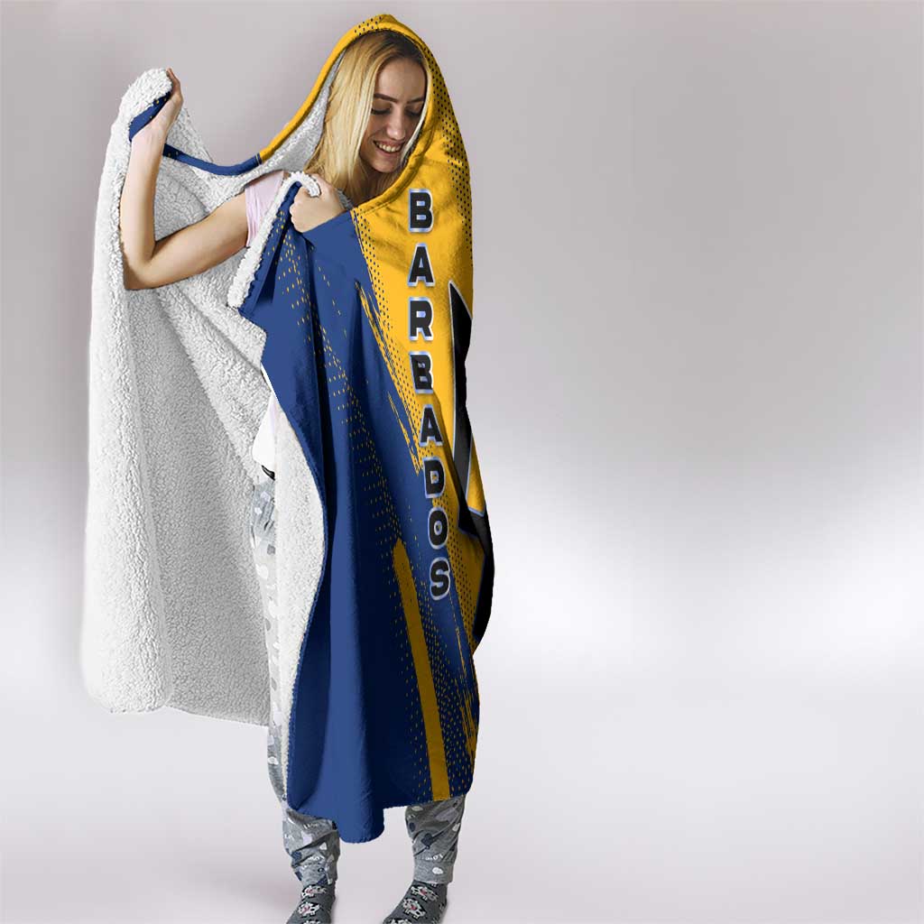 Barbados Trident and Coat of Arms Hooded Blanket with Blue Yellow Patriotic Graphic - Wonder Print Shop