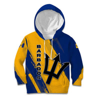 Barbados Trident and Coat of Arms Kid Hoodie with Blue Yellow Patriotic Graphic - Wonder Print Shop